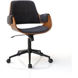 ORESTELUCHETTA Sillón de oficina tejido negro madera nogal 89-101x60x58 cm