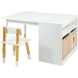 Mobili Rebecca Mesa y sillas infantiles en mdf pino blanco 53x90x60