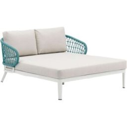 PORTMOBEL Cama exterior y jardín de aluminio blanco y textil beige y cuerda aqua