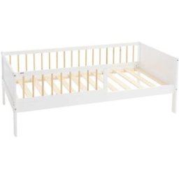 ML-Design Cama infantil 80x160cm color blanca-beige con anticaída y somier