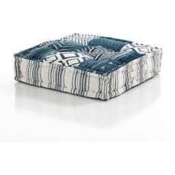 ORESTELUCHETTA Cojín de algodón blanco y azul con asa 50x50x12 cm