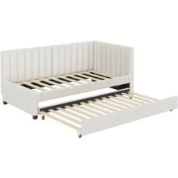 OKWISH Cama infantil tapizada 90x200cm beige de terciopelo con cama extraíble