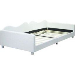 OKWISH Cama infantil tapizada 90x200 cm blanca de lammfell-optik con respaldo