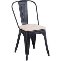 Home Heavenly Pack 4 sillas metálicas apilables negras asiento madera