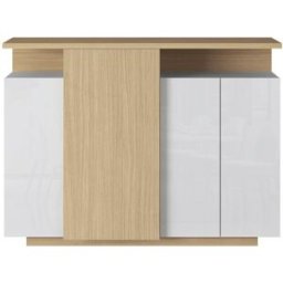 Whous Aparador 4 puertas efecto madera blanco brillo/roble 130x40,2x100