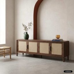 sweeek Mueble de tv vintage con decoración de madera y rejilla, 4 puertas,