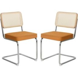 Urban Meuble Conjunto de 2 sillas vintage con caña y terciopelo naranja
