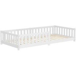 ML-Design Cama de suelo infantil 90 x 200 cm blanco madera maciza de pino