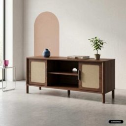sweeek Mueble de tv vintage con decoración de madera y rejilla, 2 puertas,