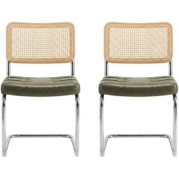 Urban Meuble Juego de 2 sillas de comedor de polipiel verde y respaldo de ratán