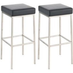 CLP Set de 2 taburetes de bar con reposapiés en simil cuero negro