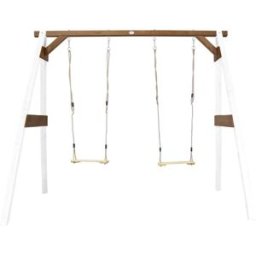 Axi Columpio doble con soporte, blanco/marrón, de madera fsc