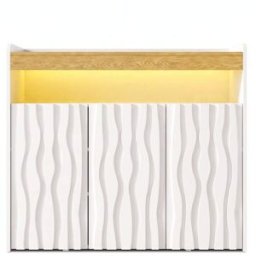 Urban Meuble Zapatero blanco y madera con led, 3 puertas y diseño ondulado