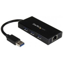 Startech.C ub USB 3.0 de Aluminio con Cable - Concentrador de 3 Puertos USB con Adaptador de Red Ethernet Gigab