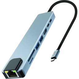Hub USB-C TnB iClick 8 en 1 Aluminio HDMI 4K PD 100W