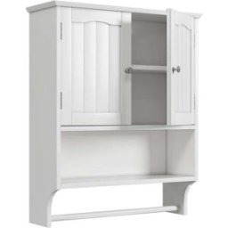 Urban Meuble Armario de baño de pared blanco con puertas y portatoallas
