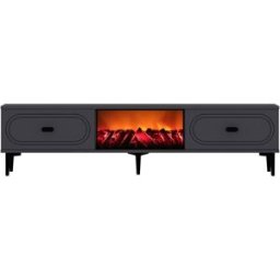 Concept Usine Mueble tv con chimenea led de 150 cm gris antracita y negro