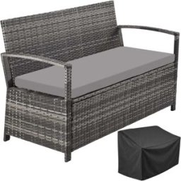 Tectake Banco de jardín poliratán dos plazas 140x60x75cm resistente impe, gris