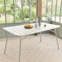 sweeek Mesa de jardín bistró de acero plegable, 6 plazas, 140cm, beige