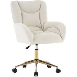 Urban Meuble Sillón de oficina de terciopelo marfil, giratorio y regulable