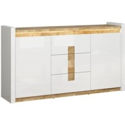 Petits meubles Bufé 2 puertas y 3 cajones con led paneles de mdf blanco y madera