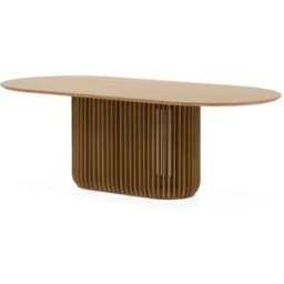 WOODEK Mesa de comedor redonda de roble macizo diám 190 cm, beige mate