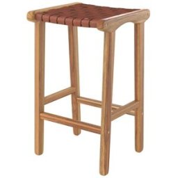 Maison Pavane Taburetes para isla de cocina de teca y cuero tejido marrón 66 cm