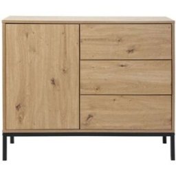 Calicosy Cómoda 1 puerta 3 cajones decoración roble l90 x h80 cm - lenny