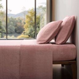 Casa da Laura Sábanas de coralina 290 gr./m2 liso rosa cama 200 2 almohadas 50 x 1