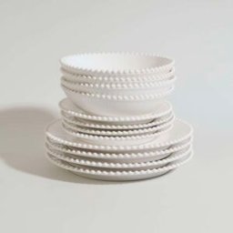 Maisons du Monde Vajilla de 12 piezas de cerámica perlada blanca