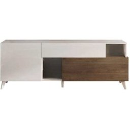 Calicosy Mueble tv 2 puertas 1 cajón y 2 nichos l180cm - blanco y madera