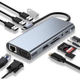 Adaptador Klack HUB USB-C 10 en 1 HDMI 4K VGA Ethernet Aluminio Dual Display