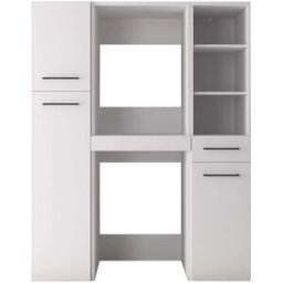 Whous Mueble lavadero efecto madera blanco mate 147x66,6x187,5cm