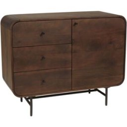 MACABANE Aparador de diseño en madera oscura y metal negro, con 1 puerta