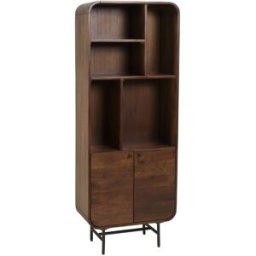 MACABANE Librería de diseño en madera oscura y metal negro, con 2 puertas