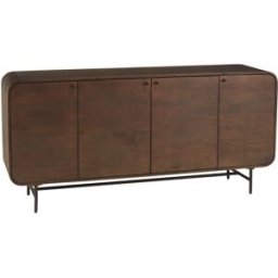 MACABANE Aparador de diseño en madera oscura y metal negro, con 4 puertas