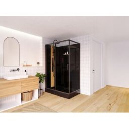 Unique Cabina de ducha de hidromasaje rectangular con bambú - Instalación reversible - Negro mate - Ancho 120 x 80 x Alt. 225 cm - VITUNA