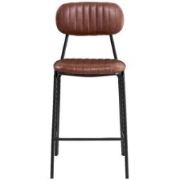 Vinta Home Taburete de bar vintage acero negro y semipiel marrón H65cm
