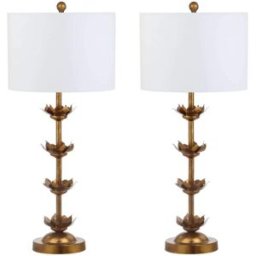 Safavieh Set de 2 lámparas de mesa en metal/lino, dorado