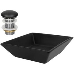 ML-Design Lavabo cuadrado negro cerámico con desagüe a juego