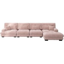 OKWISH Sofá modular rosa de chenilla 4 plazas con reposapiés móvil