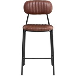 Vinta Home Taburete de bar vintage acero negro y semipiel marrón