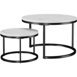 OKWISH Mesa baja nido redonda blanca con tablero efecto mármol 70x70x45 cm