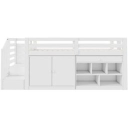 OKWISH Cama infantil blanca de madera maciza con almacenaje 90x200 cm