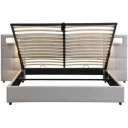 OKWISH Cama gris de lino con carga inalámbrica 180x200 cm