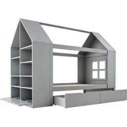 OKWISH Cama infantil gris de madera maciza con almacenaje 90x200 cm