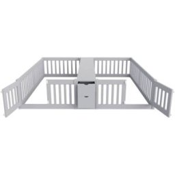 OKWISH Cama infantil doble gris de madera con estantes 219,6x204x33,5 cm