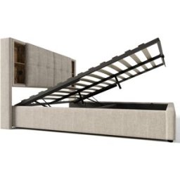 OKWISH Cama tapizada natural de lino con carga inalámbrica 180x200 cm