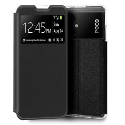 Cool Funda Flip Cover Liso Negra para Xiaomi Poco M5