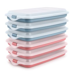 Ibili Deli - Lote De 6 Recipientes Apilables Porta Embutidos Y Alimentos. Azul Y Rojo